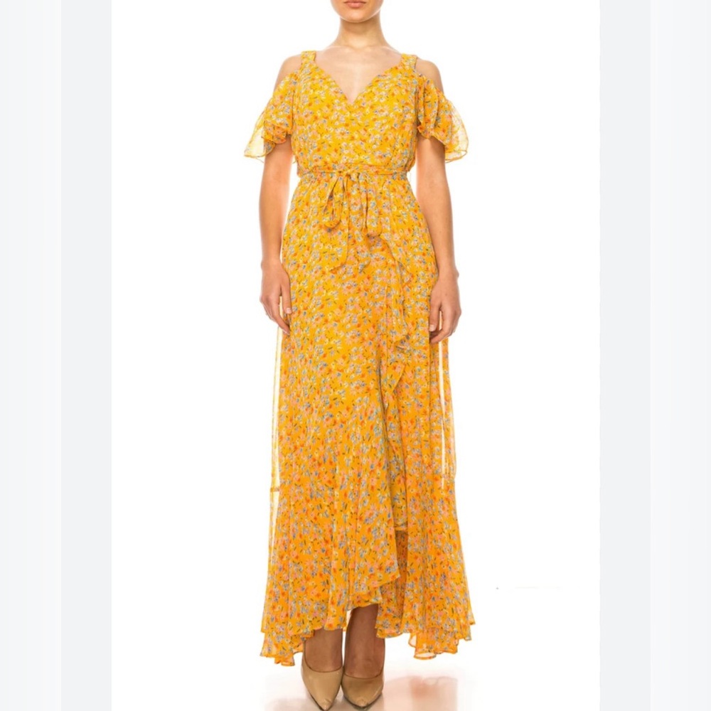 Maison Tara Floral Yellow Off-Shoulder Dress|NWT